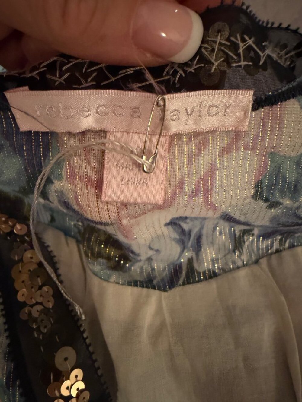 Rebecca Taylor Womens A-Line Dress Size 10 Blue Watercolor Floral Print Lined - Picture 9 of 13